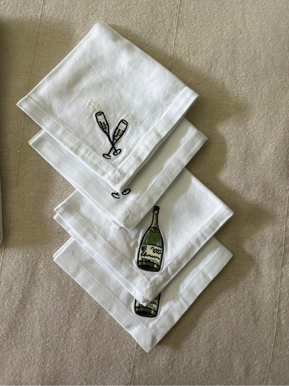 Pottery Barn Champagne Bottle & Flutes Bar Towel and Cocktail Napkins Set
